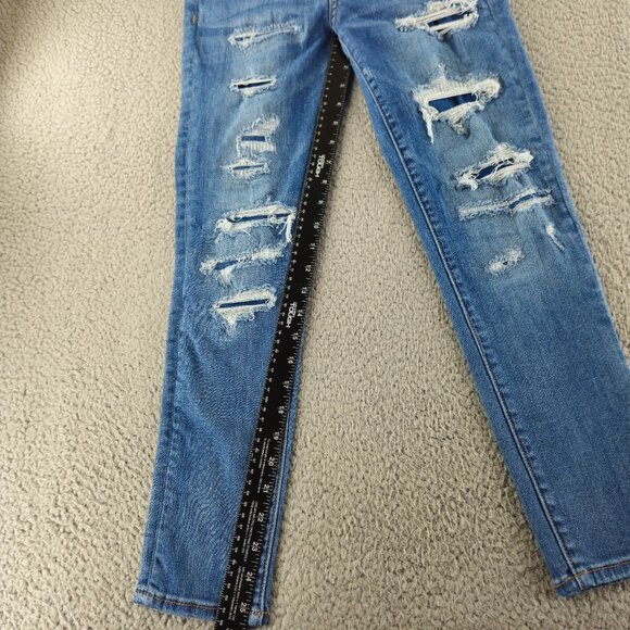 American Eagle Jeans Womens 6 Blue Hi Rise Jegging Crop Super Stretch Distressed - Picture 11 of 16
